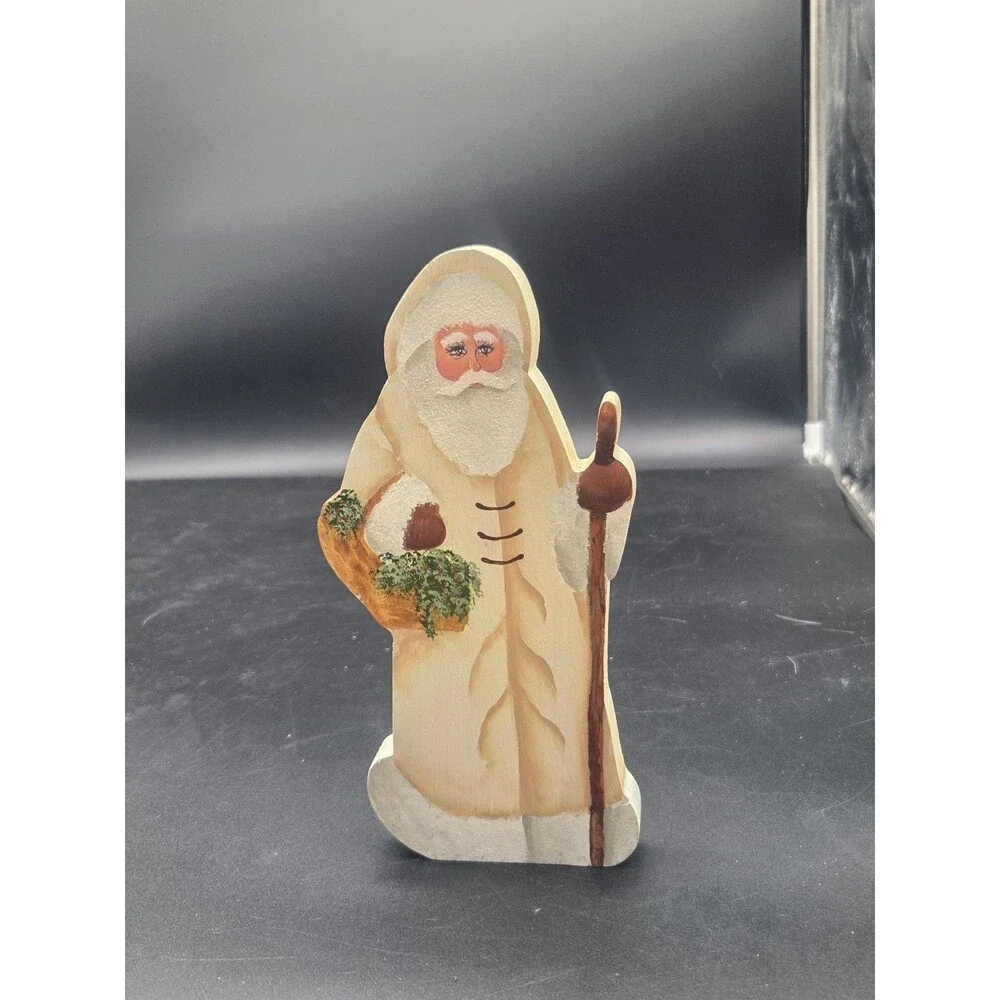 Vintage Hand Painted Wooden Old World Santa Claus Signed Hand Painted